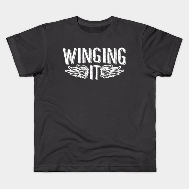 Airplane Pilot T-Shirt Winging It Airplane Flying Pun Kids T-Shirt by Uinta Trading